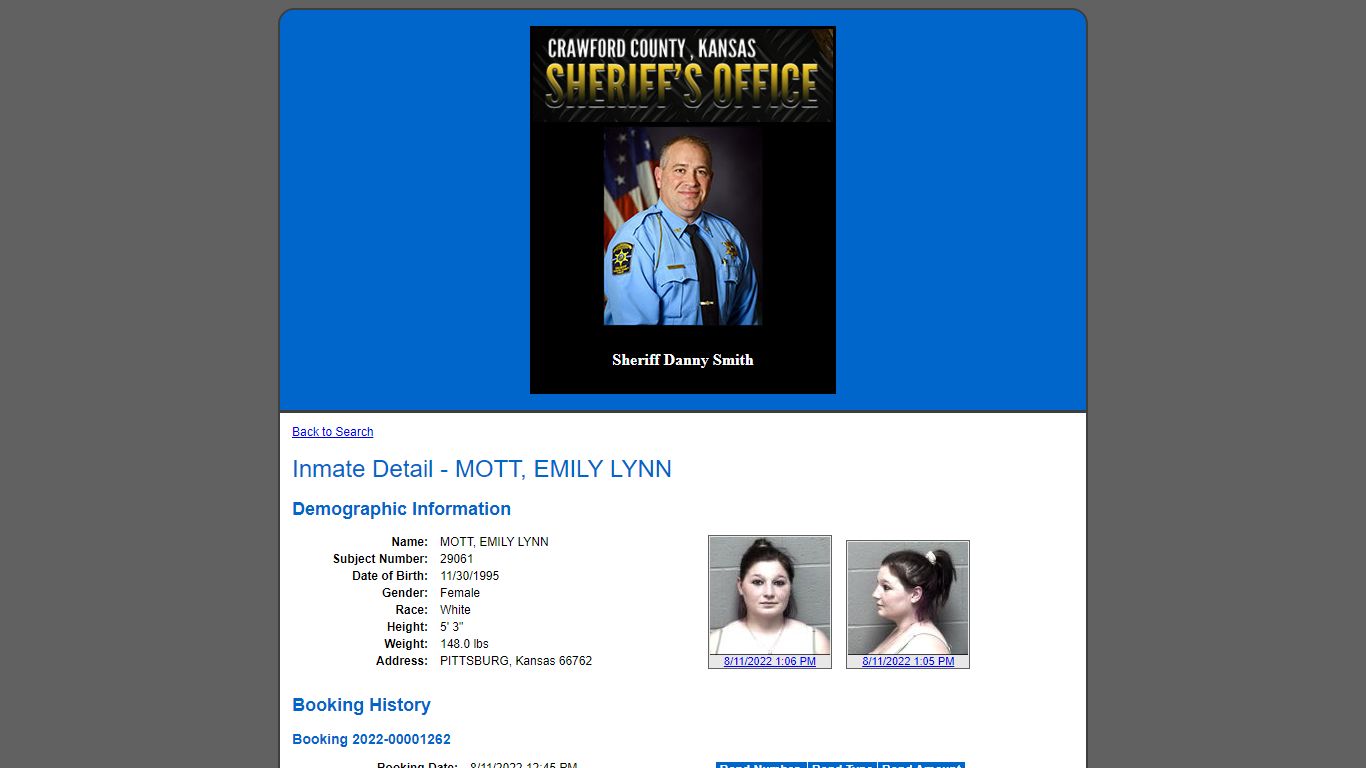 Inmate Detail - MOTT, EMILY LYNN